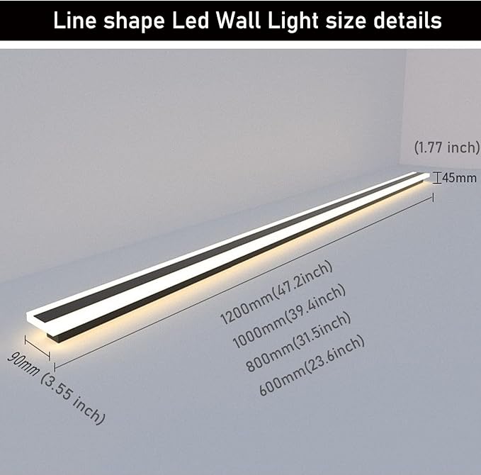 2Pack 23.6inch Long Outdoor Modern LED Wall Light,18W Waterproof IP65 Warm White 110V led Wall Mount Lighting Fixture Rectangular Black Wall Lights Elegant Frosted White Acrylic Anti Rust