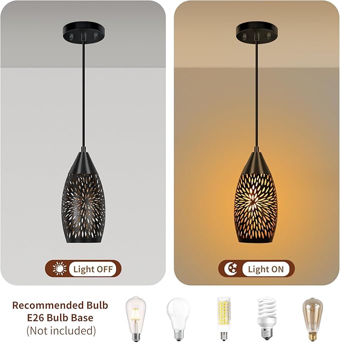 Pendant Light Shade Replacement, Metal Lampshade with 1-5/8" Fitter, ALUCSET 7.8" Height and 4.7" Diameter Etched Hollowed Lamp Shade, Metal Oval Shaped Cover for Chandelier Pendant Light Wall Lamp