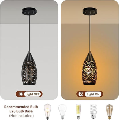Pendant Light Shade Replacement, Metal Lampshade with 1-5/8" Fitter, ALUCSET 7.8" Height and 4.7" Diameter Etched Hollowed Lamp Shade, Metal Oval Shaped Cover for Chandelier Pendant Light Wall Lamp
