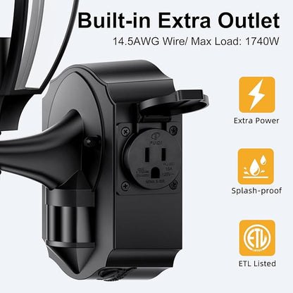 Porch Lights with Outlet, Motion Sensor Outdoor Lights, Updated Dusk to Dawn Exterior Lighting Fixtures, Waterproof Anti-Rust Aluminum Outside Light for House Entryway Garage, Black