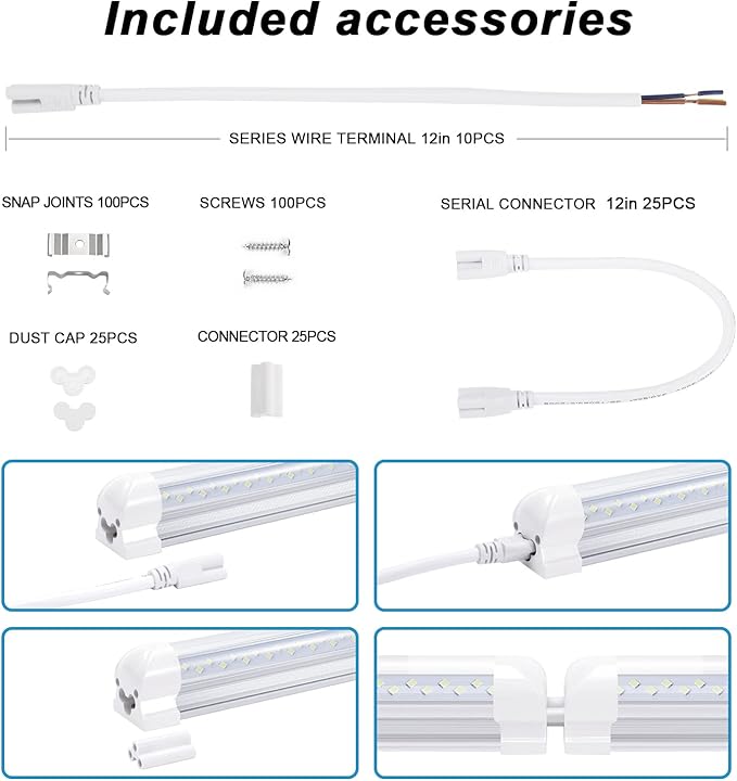 8 Foot V Shaped Led Light Tube T8 Integrated 96" 6000K Four Row 120W 14400 Lumens(300W Fluorescent Equivalent) Clear Cover Super Bright White Pack of 25