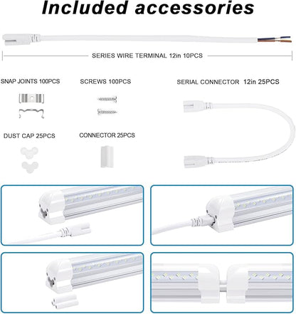 8 Foot V Shaped Led Light Tube T8 Integrated 96" 6000K Four Row 120W 14400 Lumens(300W Fluorescent Equivalent) Clear Cover Super Bright White Pack of 25