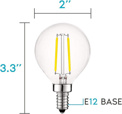 LUXRITE 4W Vintage G16.5 LED Globe Light Bulbs Dimmable, 5000K Bright White, 400 Lumens, E12 LED Bulb 40W Equivalent, Clear Glass, Edison Filament LED Candelabra Bulb, UL Listed (12 Pack)