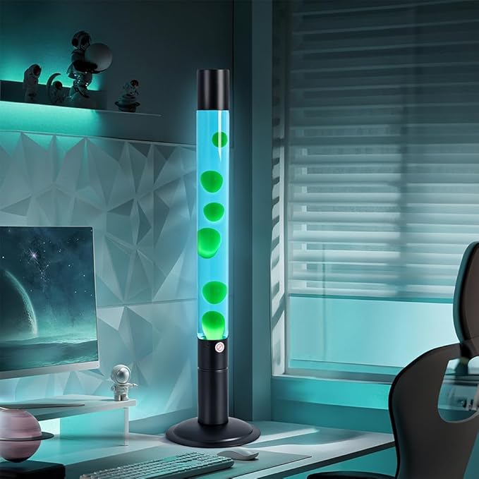 Liquid Motion Lamp, 30-Inch Magma Lamps for Adults Kids with Red Wax in Blue Liquid Motion Lamp Cool Home Office Decoration… (Blue Water Green Wax)