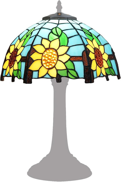 Tiffany Style Lamp Shade, 12 Inch Stained Glass Lamp Shade Replacement Vintage Blue Sunflower Lamp Cover Accessories Fit for Table Lamp Pendant Light Ceiling Light