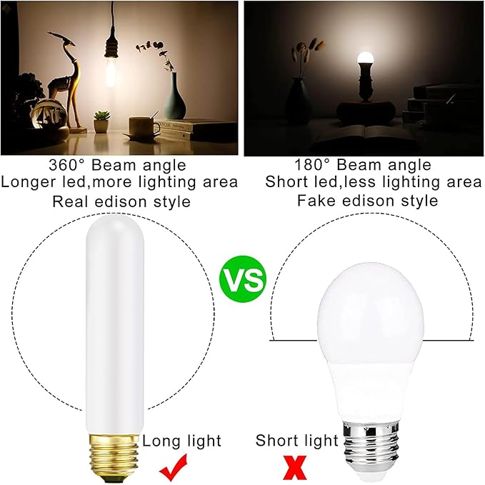 Leools T10 Led Frosted Bulb,e26 Dimmable Tubular LED Light Bulb, 8W Equal 60 watt Light Bulb 3000K Soft White,CRI90+,600LM,E26 Base Matt Opal Porcelain,5.1inches Long Bulbs,6 Packs