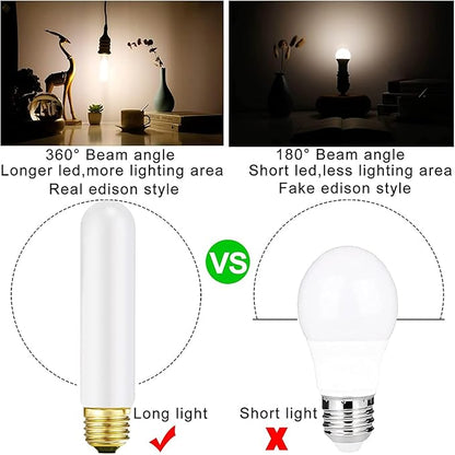 Leools T10 Led Frosted Bulb,e26 Dimmable Tubular LED Light Bulb, 8W Equal 60 watt Light Bulb 3000K Soft White,CRI90+,600LM,E26 Base Matt Opal Porcelain,5.1inches Long Bulbs,6 Packs