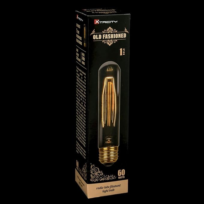 Xtricity T9 Vintage Incandescent Amber Filament Bulb, Radio Tube, Edison Style, 60W, 200 Lumens, E26 Medium Base, Dimmable (4 Pack)