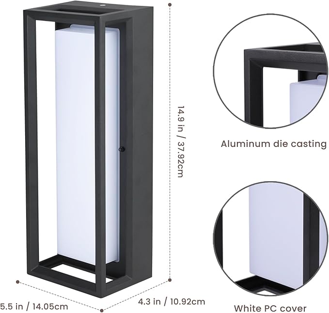 LED Outdoor Wall Sconce & Porch Sconce, 3000K 1500 Lumens, Die Cast Aluminum Porch Lights, Modern Exterior Decorative Light Fixture for Front Door, Garage, House Entrance(5.5x4.3x14.9inch)