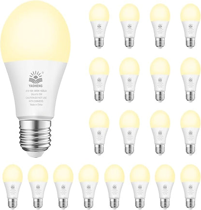 A19 LED Light Bulb, 100 Watt Equivalent LED Bulbs, 3000K Warm White, 1500 Lumens, Standard E26 Base, Non-Dimmable, 15W Super Bright Light Bulbs for Home, Office Lamp, ETL Listed(20-Pack)