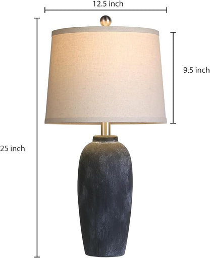 25“ Jar Table Lamps Set of 2, Ceramic Bedside Lamps for Bedroom, Black Farmhouse Nightstand Lamps for Living Room