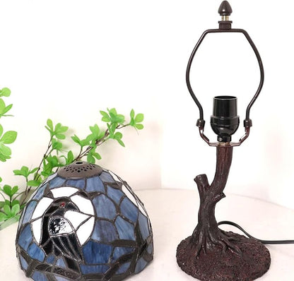 Bieye L12010 Raven Sitting on Bare Tree Branch in Full Moon Night Tiffany Style Stained Glass Table Lamp for Home Decor (Dark Blue, 8Wx14H)