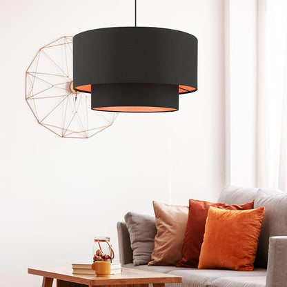 Livex Lighting 45618-04 Sentosa Collection 3-Light Pendant Hanging Light with Black and Orange Hardback Fabric Shade, Black, 20 x 20 x 99