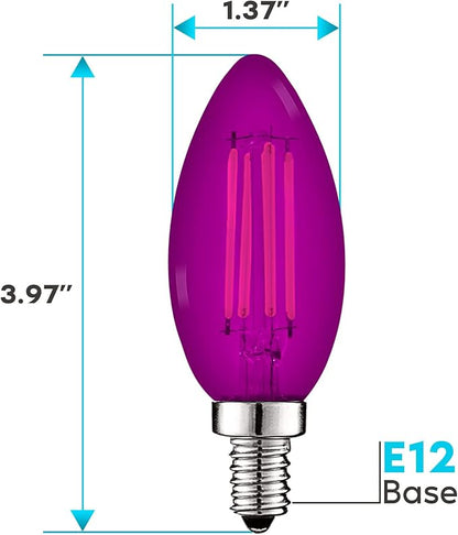 Luxrite E12 LED Filament Purple Light Bulbs, 4.5W (40W Equivalent), Colored Glass Candelabra Bulb, UL Listed, E12 Base, Indoor Outdoor, Porch, Decoration, Party, Holiday, Event, Home Lighting (6 Pack)