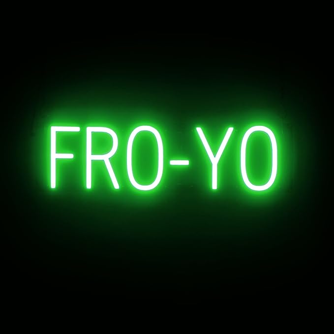 SpellBrite FRO-YO Sign | Treat-Related Sign with Neon Look, Green LED Light Source | 23.2" x 6.3"
