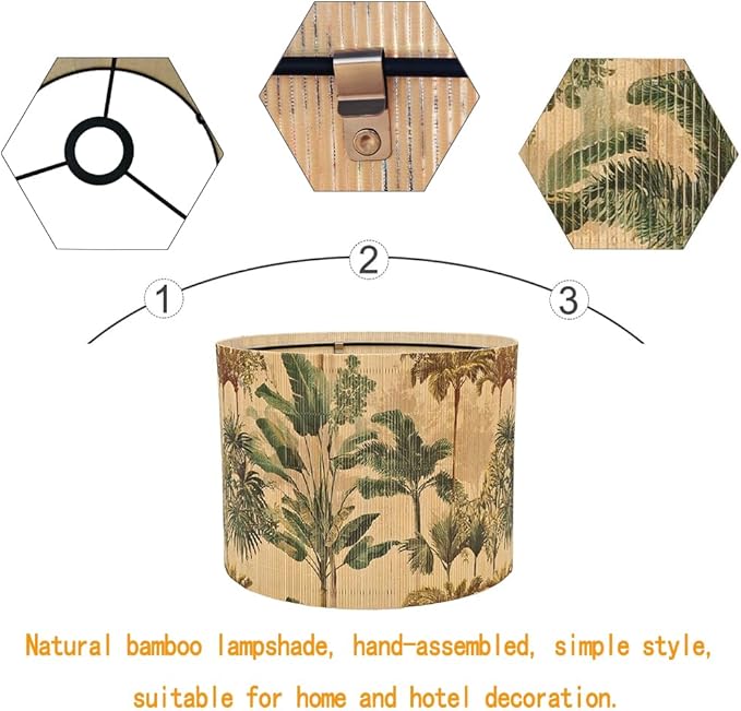Floral Bamboo Lampshade With Tropical Plants Bamboo Made, Suitable For Floor Lamps And Desk Lamps, Art deco, Rustic And Elegant, Groovy Unique(11.8 * 9Inch) (Tropical Tree B)