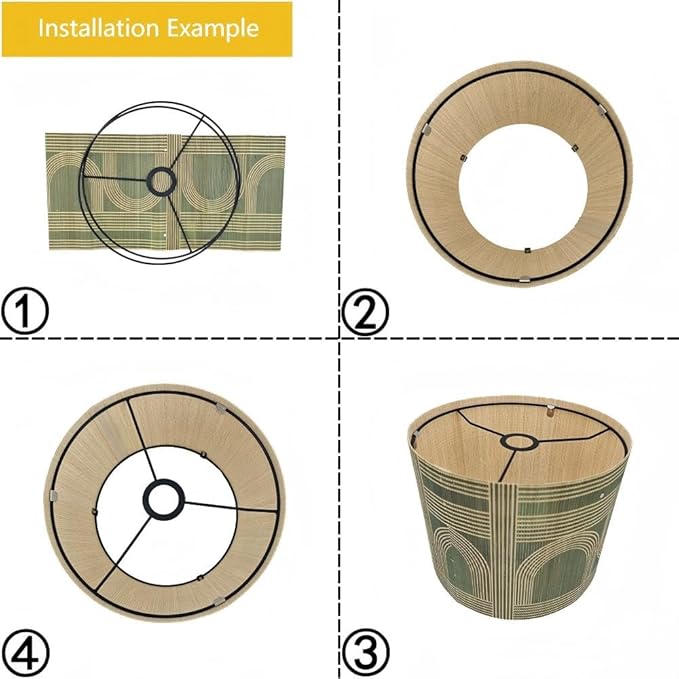 Rustic Bamboo Drum lamp Shade with Decorative Geometric Green Figure,Groovy Unique ideal for living room bedroom, easy assemble, size 11.8x9Inch