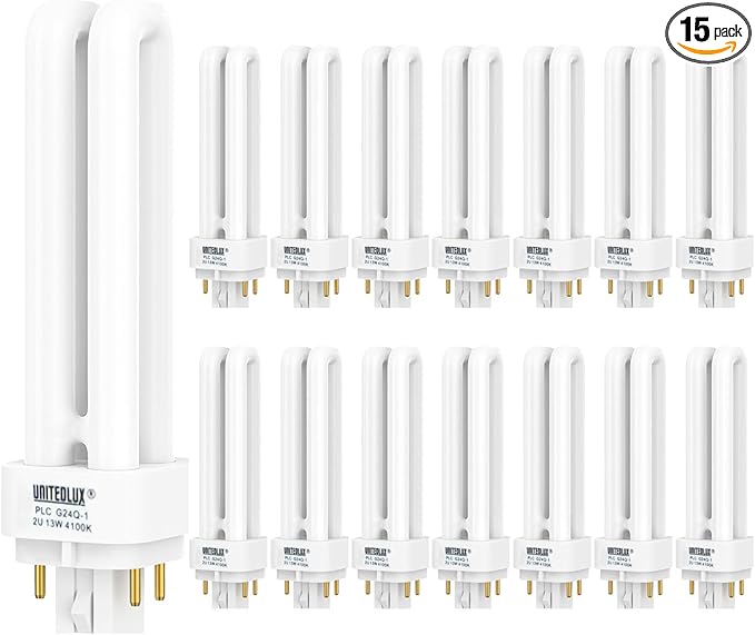 15 Pack PLC-13W 4 Pin G24q-1,Double Tube, Compact Fluorescent Light Bulb - Replaces Sylvania 20671 CF13DD/E/835 - Philips 38327-3 PL-C 13W/835/4P/ALTO and GE 97596 F13DBX/835/ECO4P(3)