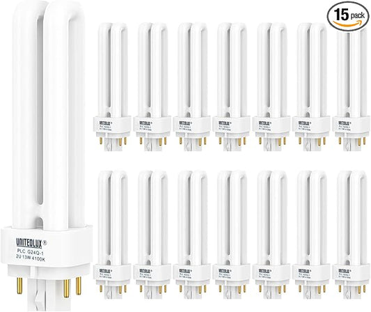 15 Pack PLC-13W 4 Pin G24q-1,Double Tube, Compact Fluorescent Light Bulb - Replaces Sylvania 20671 CF13DD/E/835 - Philips 38327-3 PL-C 13W/835/4P/ALTO and GE 97596 F13DBX/835/ECO4P(3)