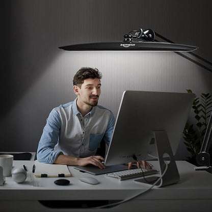 24W LED Desk Lamp with Clamp, 5 Dimming Modes, 5 Color temperatures up to 6000K, 2200 Lumens High Brightness Working Lamp with 182 Pcs LED(Black, CCT)