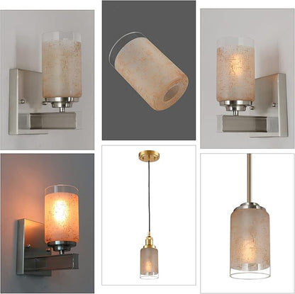 2 Pack Tawny Linen Frosted Glass Shade, Cylinder Light Fixture Replacement Globe or Cover with 1-5/8-Inch Fitter for Chandelier Wall Sconce Pendant Light, G0077