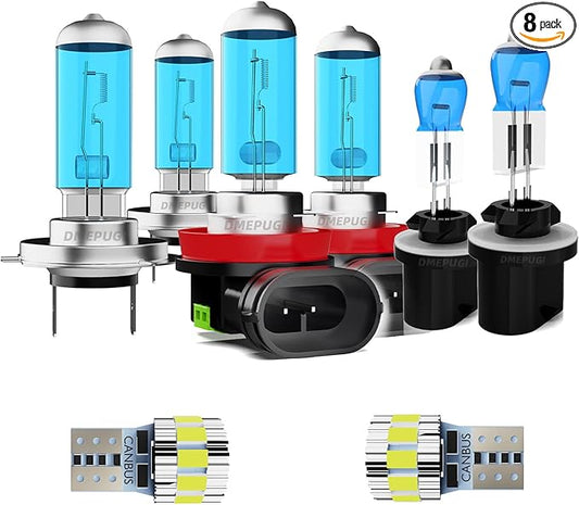 Compatible With Elantra 2007-2017 Halogen Headlight Bulbs,h7 High Beam+ H11/H8/H9 Low Beam+ 880 Fog Lights Kits+ License Plate Lights,Plug N Play,Super Bright 6000K White,Pack of 8