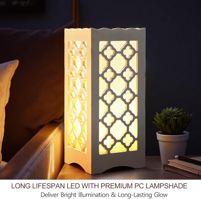 Bright Zeal 9" Tall LED Table Lamp with Flower Shaped Carving (Battery & USB Operated) - LED Desk Lamps Rechargeable with USB Charging Port - White Lamps Decorative Indoor Lights Lights