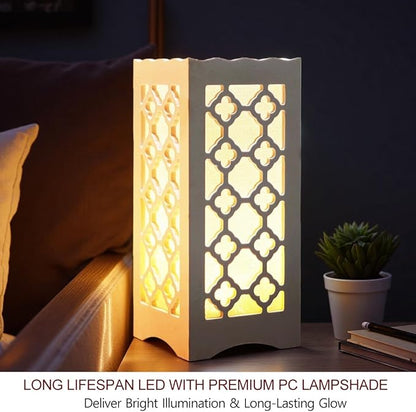 Bright Zeal 9" Tall LED Table Lamp with Flower Shaped Carving (Battery & USB Operated) - LED Desk Lamps Rechargeable with USB Charging Port - White Lamps Decorative Indoor Lights Lights