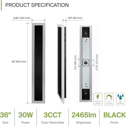 ASD LED 36" Long Wall Mount Light Fixture, Outdoor & Indoor Linear Sconce | 3CCT, Dimmable, Waterproof, Anti-Rust, ETL Listed | 30W 2350LM 3000-5000K 100-277V | Exterior Porch Lighting | Black