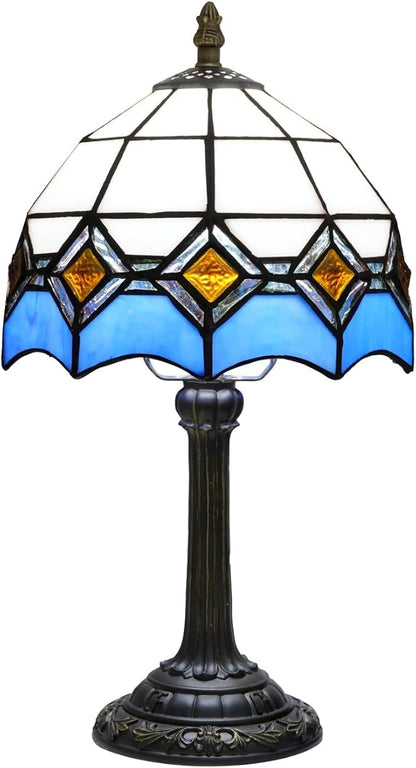Blue and White Lamp Small Tiffany Lamps Bedside for Bedroom Dector Light Stained Glass Table Lamp Living Room Night Lamp Farmhouse Cute 8 Inch Aesthetic Mediterranean Mosaic Nightstand Desk Lamps E26
