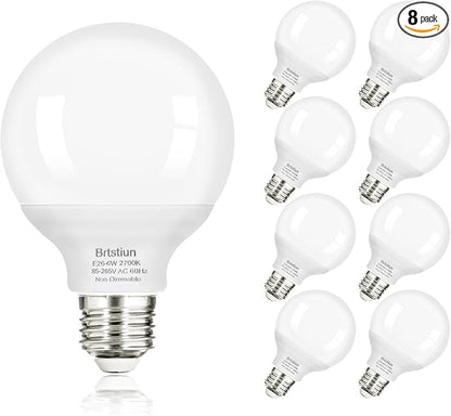 G25 LED Light Bulb, Round Vanity Light Bulbs for Bathroom, 40W Equivalent, Soft White 2700K, E26 Base Globe Light Bulbs, 600LM, Non-Dimmable, 8-Pack