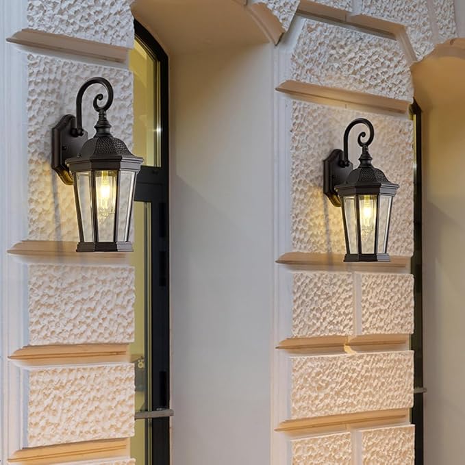 Exterior Light Fixtures, Large Outdoor Wall Light/Lantern, Outdoor Porch Light Fixtures Wall Mount in Matte Black Finish with Clear Glass, Aluminum Alloy, 60W