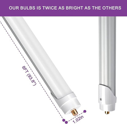 8FT Led Bulbs, Double Row Super Bright 72W 5000K T8 8FT Led Shop Light Bulbs, 9000LM FA8 Single Pin 8 Foot Led Light, 8' Led Bulbs to Replace F96t12 Fluorescent Light Bulb 6 Pack