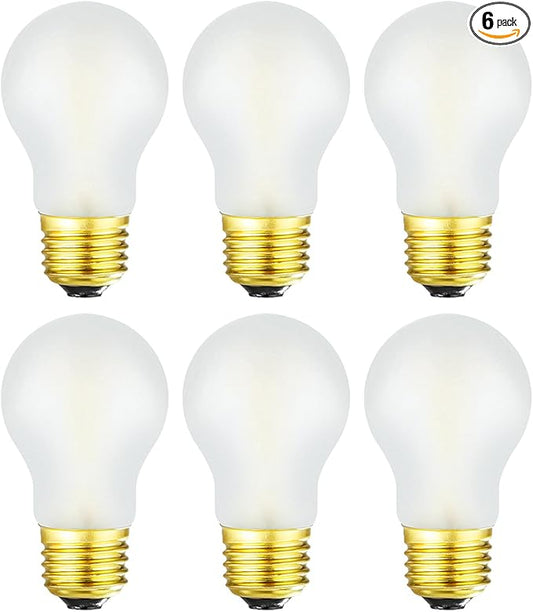 Frosted E26 LED Edison Bulb 8W Equivalent 75 Watt A15 Light Bulb Warm White 2700K Dimmable E26 Led Bulb for Ceiling Fan,Wall sconces,Refrigerator,Desk lamp 800lm AC120V, 6 Pack