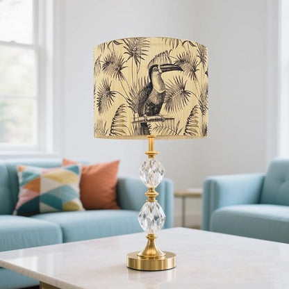 Bamboo Lampshade With Tropical Plants green floral Design, Suitable For Floor Lamps And Desk Lamps, Art deco, Rustic And Elegant, Groovy Unique(11.8 * 9Inch) (Toucan)