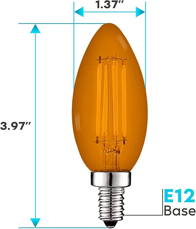 LUXRITE E12 LED Filament Orange Light Bulb, 4.5W (40W Equivalent), Colored Glass Candelabra Bulb, UL Listed, E12 Base, Indoor Outdoor, Porch, Decoration, Party, Holiday, Event, Home Lighting (6 Pack)
