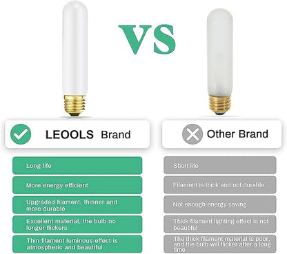 Leools T10 Led Frosted Bulb,e26 Dimmable Tubular LED Light Bulb, 8W Equal 60 watt Light Bulb 3000K Soft White,CRI90+,600LM,E26 Base Matt Opal Porcelain,5.1inches Long Bulbs,6 Packs