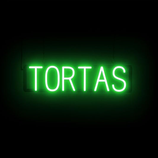 SpellBrite TORTAS Sign | Mexican Food-Related Sign with Neon Look, Green LED Light Source | 24.8" x 6.3"