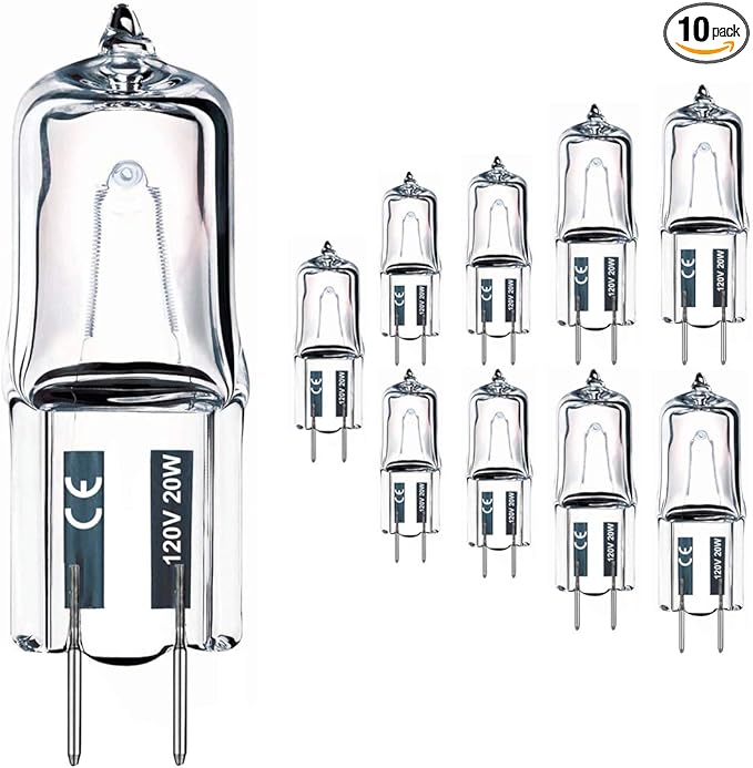 JCD 10PCS G8 Halogen Bulb 20W 120V, Bi-Pin Xenon Light Bulbs, Warm White, Dimmable, for Under Cabinet Puck Lights