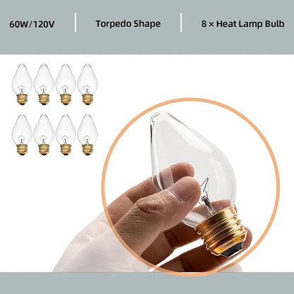 02.30.043.00 60 Watt Light Bulb Compatible with Hatco Heat Lamp Bulb, E25 High Temp Lamp for Commercial Heat Warmers, 8 Packs