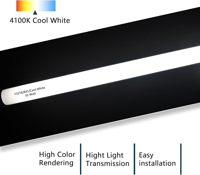 F32T8/841 T8 32W 48inch Fluorescent Light Bulb,4100K Cool White,Compatible for Philips 281550,LUXRITE,Sylvania 21781,Sunlite,Satco,G13 Medium Bi-Pin Base,(10PACK)