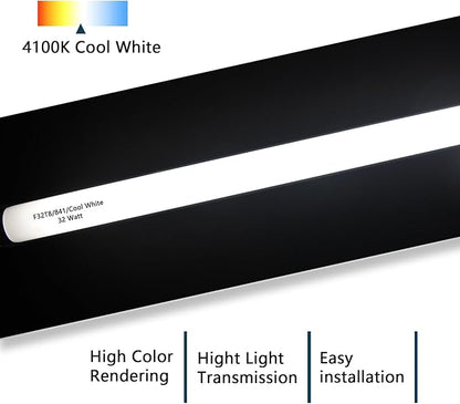 F32T8/841 T8 32W 48inch Fluorescent Light Bulb,4100K Cool White,Compatible for Philips 281550,LUXRITE,Sylvania 21781,Sunlite,Satco,G13 Medium Bi-Pin Base,(10PACK)