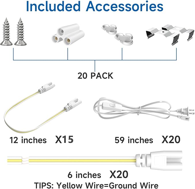 SHINESTAR 8FT 20-Pack LED Shop Light, Linkable T8 Tube Light Fixture for Garage, Basement, Office, 9000LM Super Bright, Daylight White 5000K, Plug and Play