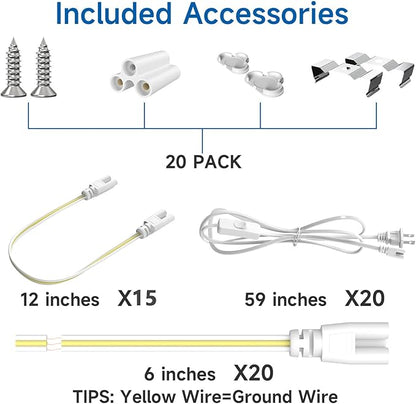 SHINESTAR 8FT 20-Pack LED Shop Light, Linkable T8 Tube Light Fixture for Garage, Basement, Office, 9000LM Super Bright, Daylight White 5000K, Plug and Play