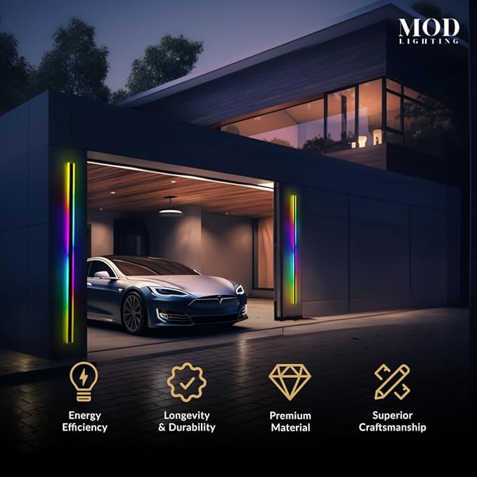 𝗠𝗢𝗗 𝗟𝗜𝗚𝗛𝗧𝗜𝗡𝗚 Haylen RGB | Waterproof Outdoor Wall Lights, Dimmable with Remote, 7 Colors and 358 Light Effects, Long Wall Sconce, Modern Linear Exterior Light Fixture, 1-Pack (RGB | 79")