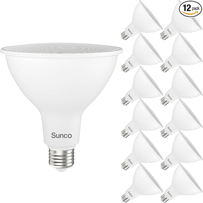 Sunco 12 Pack PAR38 LED Flood Light Outdoor Bulb, Exterior Waterproof Spotlight Lighting, 2800 LM, 20W (250W Equivalent), 5000K Daylight, Dimmable, E26 Medium Base UL