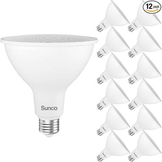 Sunco 12 Pack PAR38 LED Flood Light Outdoor Bulb, Exterior Waterproof Spotlight Lighting, 2800 LM, 20W (250W Equivalent), 5000K Daylight, Dimmable, E26 Medium Base UL