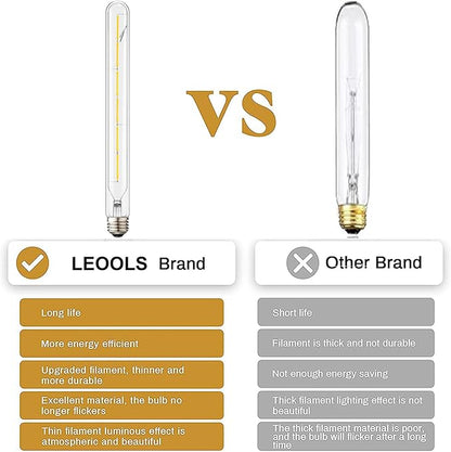 Leools T300 Dimmable Led Tubular Bulb 6W,Long Tube Edison Led Vintage Filament Bulb,60W Equivalent,4000K Daylight,Clear Glass,Cover E26 Medium Base,11.8inch,4pcs