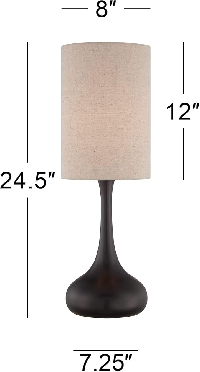 360 Lighting Droplet 24 1/2" High Mid Century Modern Table Lamp Brown Espresso Bronze Finish Metal Single Fabric Tan Cylinder Shade Living Room Bedroom Bedside Nightstand House Office Home Reading