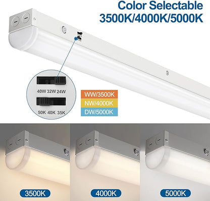 DAKASON 4FT LED Linear Light Fixture, 4 Foot LED Shop Lights 40/32/24W 35/40/5000K CCT Selectable, 4Feet Commercial Bay Lighting Fluorescent Tube Replacement for Office Garage 4 Pack
